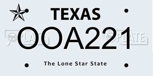 OOA221 Texas License Plate