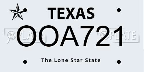 OOA721 Texas License Plate