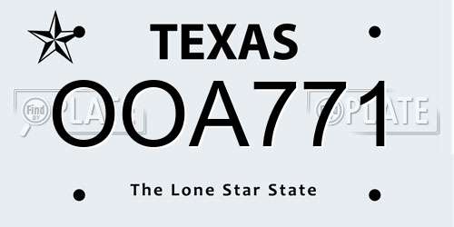 OOA771 Texas License Plate