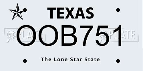 OOB751 Texas License Plate