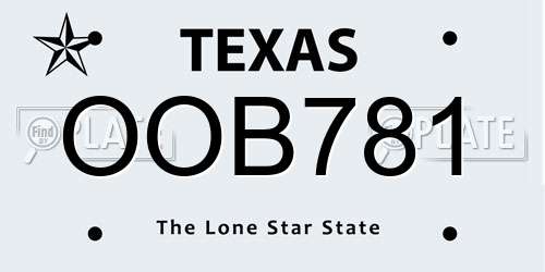 OOB781 Texas License Plate
