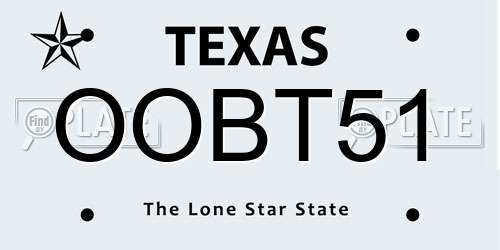 OOBT51 Texas License Plate
