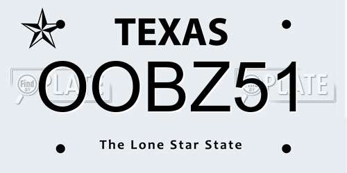 OOBZ51 Texas License Plate