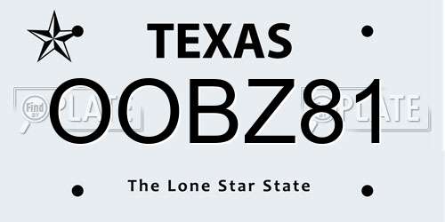OOBZ81 Texas License Plate