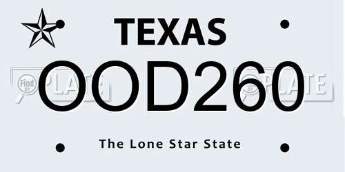 OOD260 Texas License Plate