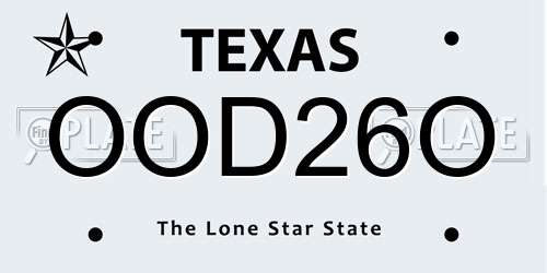 OOD26O Texas License Plate