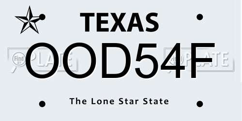 OOD54F Texas License Plate