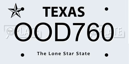 OOD760 Texas License Plate