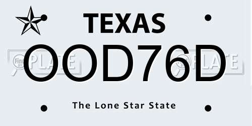 OOD76D Texas License Plate