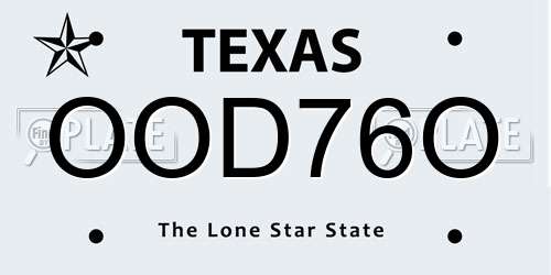 OOD76O Texas License Plate