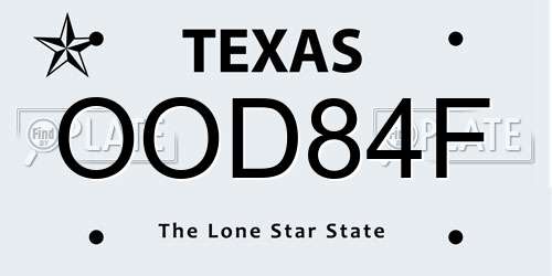 OOD84F Texas License Plate