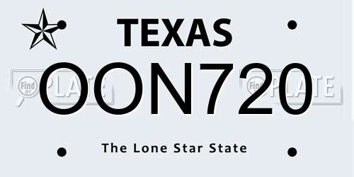 OON720 Texas License Plate