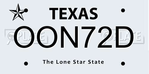 OON72D Texas License Plate