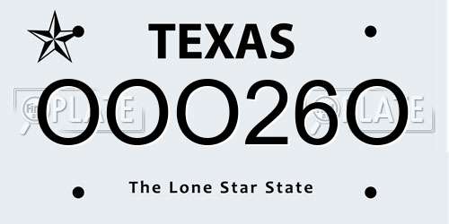 OOO26O Texas License Plate