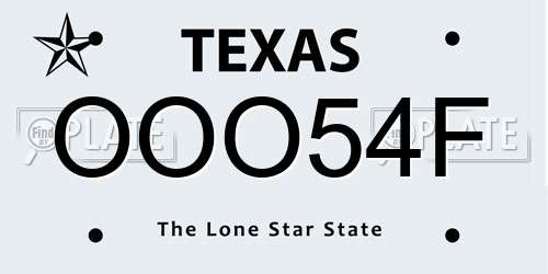 OOO54F Texas License Plate