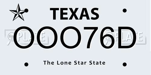 OOO76D Texas License Plate