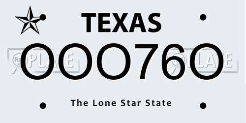 OOO76O Texas License Plate