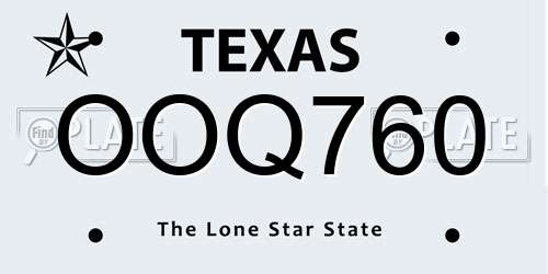 OOQ760 Texas License Plate