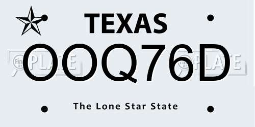 OOQ76D Texas License Plate