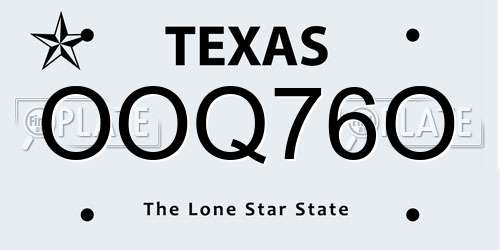 OOQ76O Texas License Plate