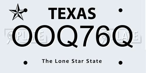 OOQ76Q Texas License Plate