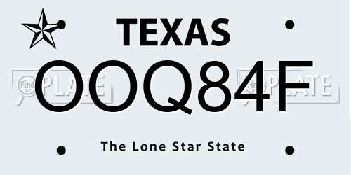 OOQ84F Texas License Plate