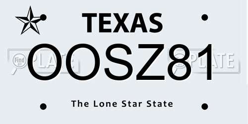 OOSZ81 Texas License Plate