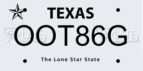 OOT86G Texas License Plate