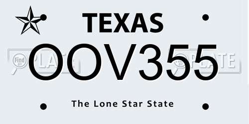 OOV355 Texas License Plate