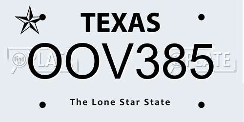 OOV385 Texas License Plate