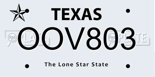 OOV803 Texas License Plate