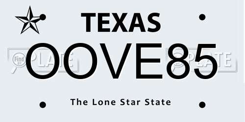 OOVE85 Texas License Plate