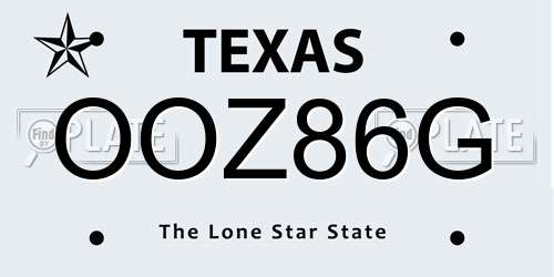 OOZ86G Texas License Plate