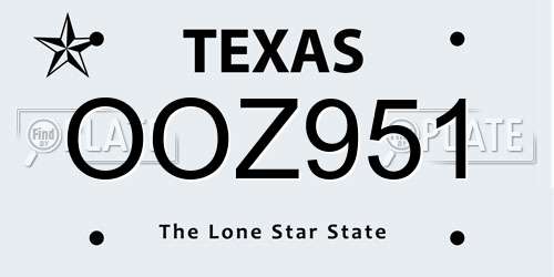 OOZ951 Texas License Plate