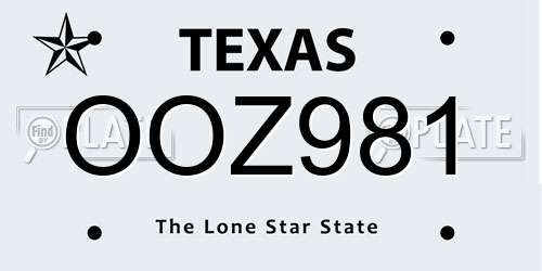 OOZ981 Texas License Plate