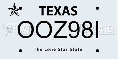 OOZ98I Texas License Plate