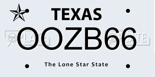OOZB66 Texas License Plate