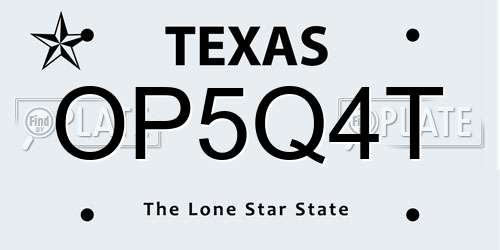 OP5Q4T Texas License Plate