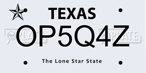 OP5Q4Z Texas License Plate