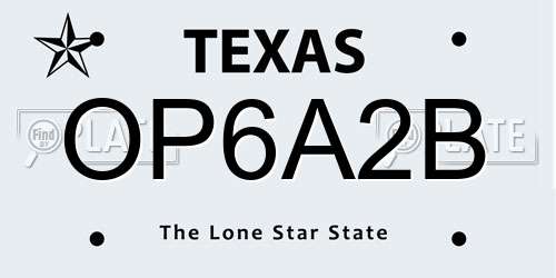 OP6A2B Texas License Plate