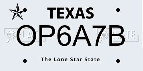 OP6A7B Texas License Plate