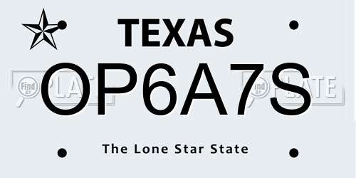 OP6A7S Texas License Plate