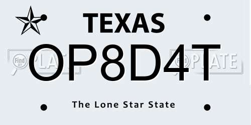 OP8D4T Texas License Plate