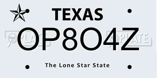 OP8O4Z Texas License Plate