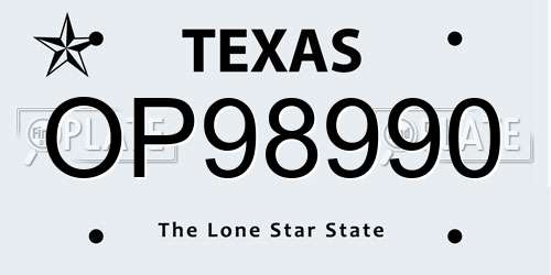 OP98990 Texas License Plate