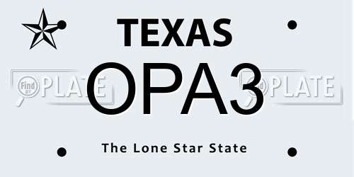OPA3 Texas License Plate