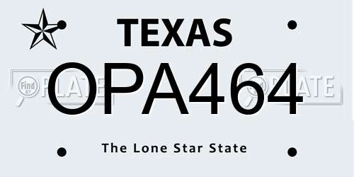 OPA464 Texas License Plate