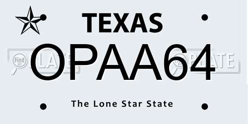 OPAA64 Texas License Plate
