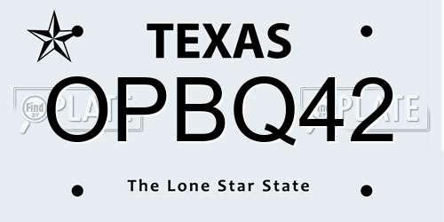 OPBQ42 Texas License Plate