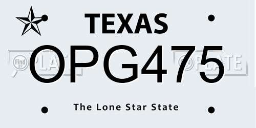 OPG475 Texas License Plate
